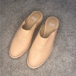 Eileen Fisher Toni Washed Leather Mules Eggshel Size 7 Women’s Shoes